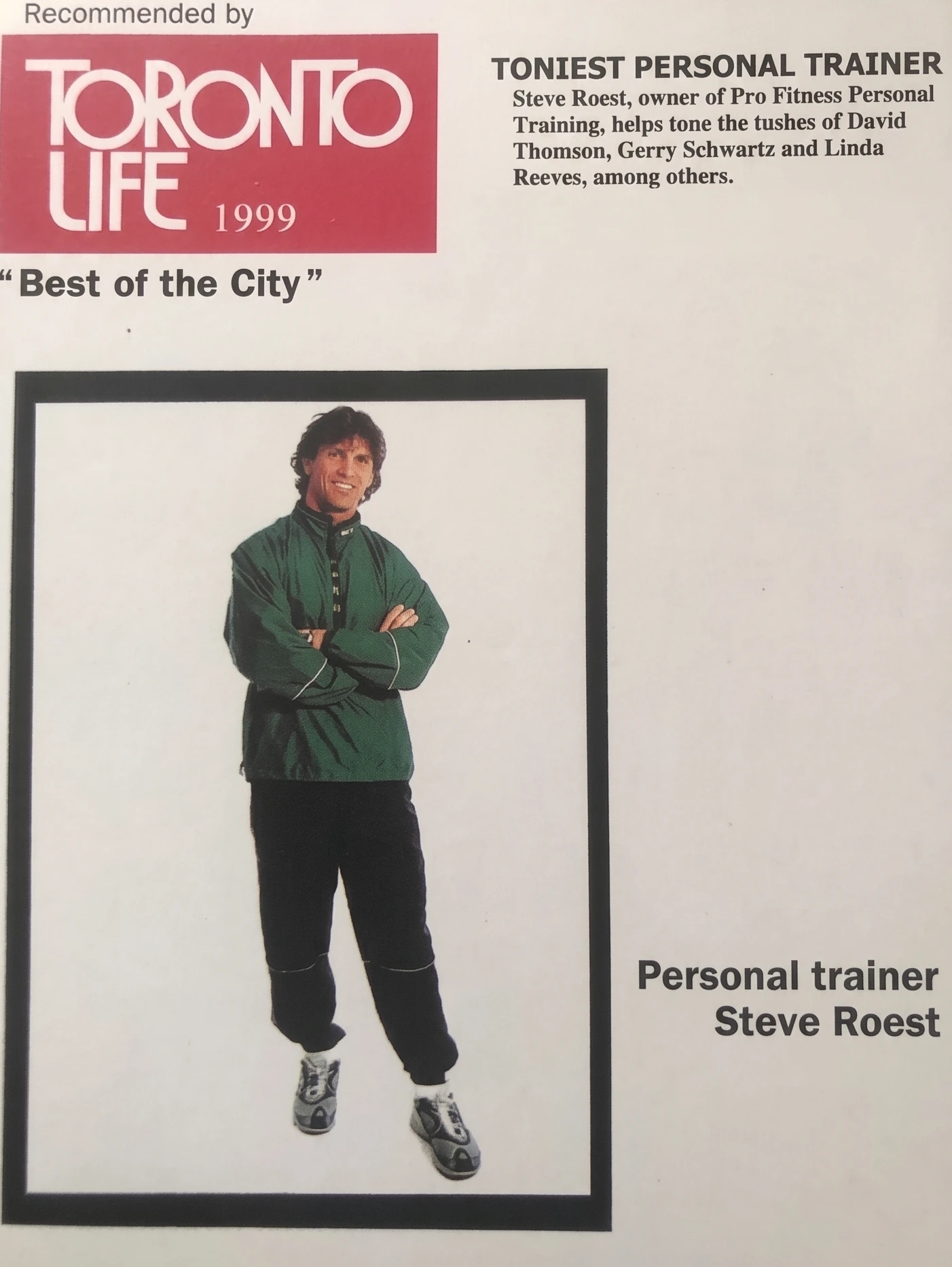 Toronto Life 1999 Best of the City clipping naming Steve Roest as Toniest Personal Trainer